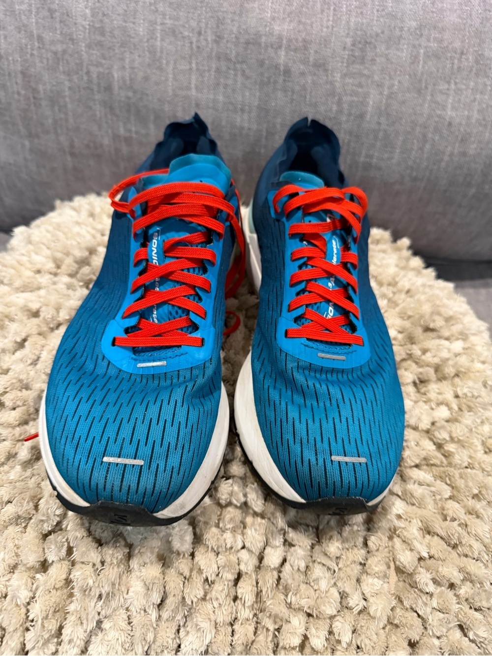 Salomon Teal Blue Running Shoes with Red Laces